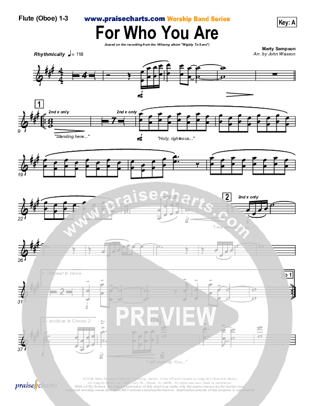 For Who You Are Flute/Oboe 1/2/3 (Hillsong Worship)