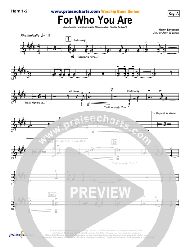 For Who You Are French Horn 1/2 (Hillsong Worship)