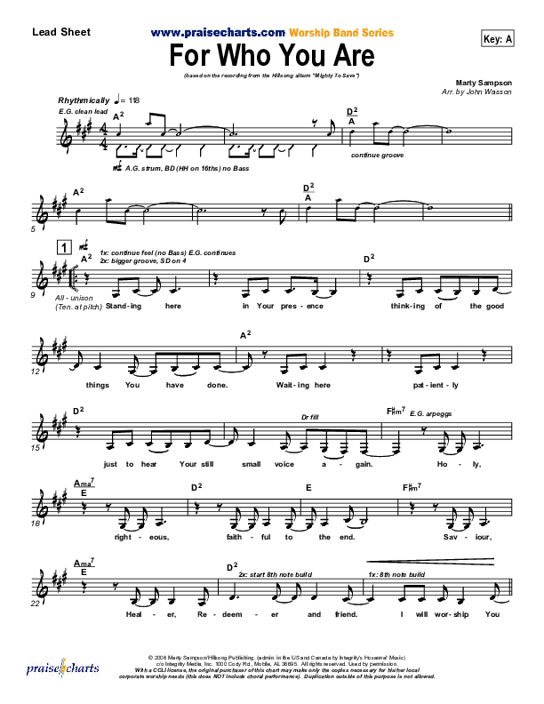 For Who You Are Lead Sheet (Hillsong Worship)