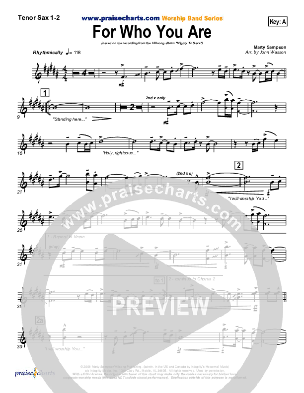 For Who You Are Tenor Sax 1/2 (Hillsong Worship)