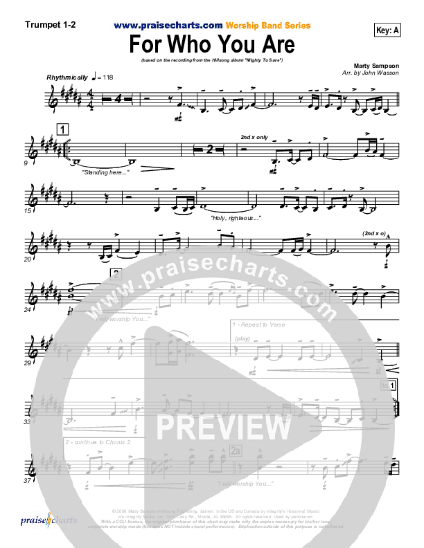 For Who You Are Trumpet 1,2 (Hillsong Worship)