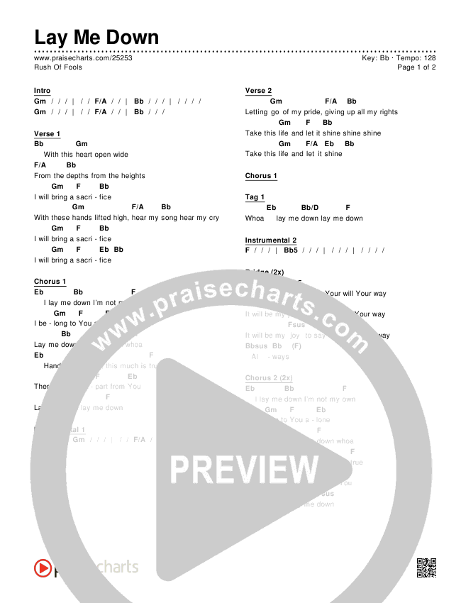 Lay Me Down Chords & Lyrics (Rush Of Fools)