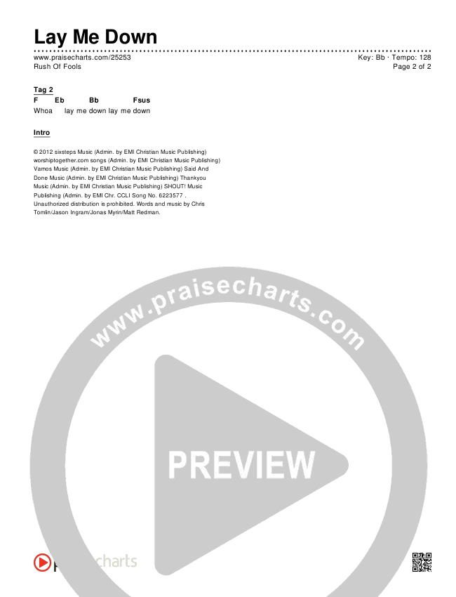 Lay Me Down Chords & Lyrics (Rush Of Fools)