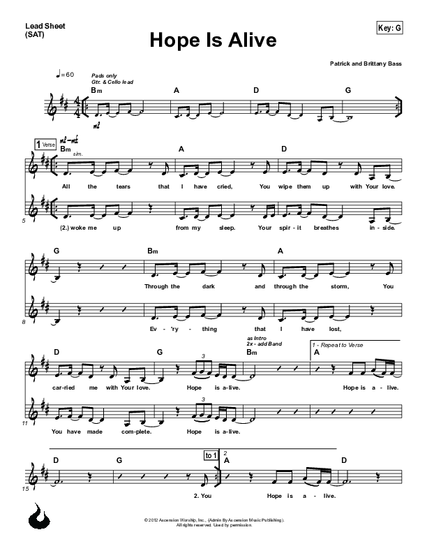 Hope Is Alive Lead Sheet (SAT) (Ascension Worship)