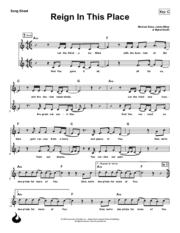 Reign In This Place Lead Sheet (Ascension Worship)