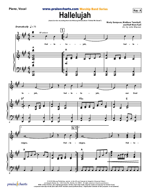 Hallelujah Piano/Vocal (Hillsong UNITED)