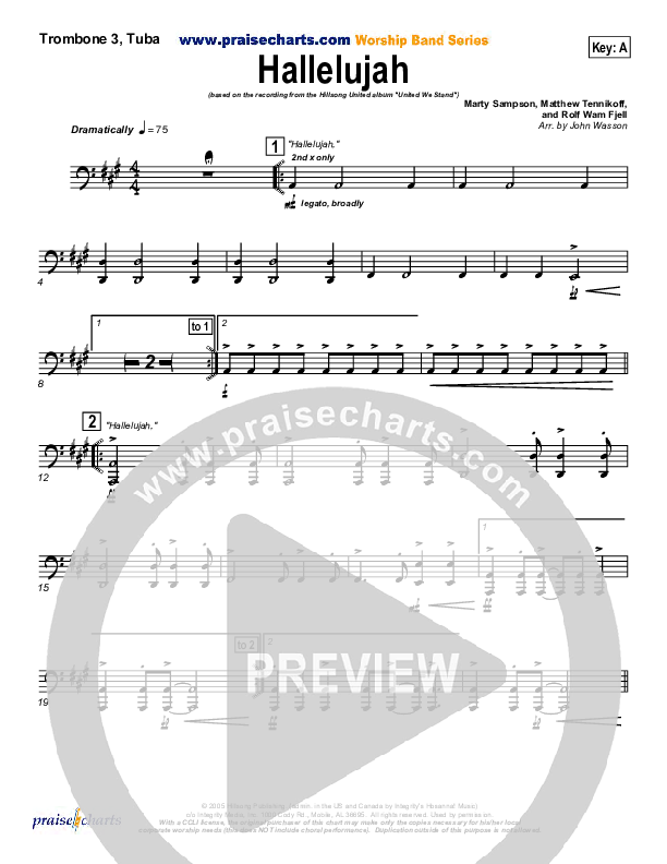 Hallelujah Trombone 3/Tuba (Hillsong UNITED)