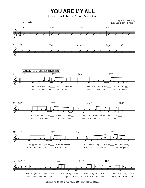 You Are My All Lead Sheet (Ethnos Community Church / Andy Santos / Vahagn Stepanyan)