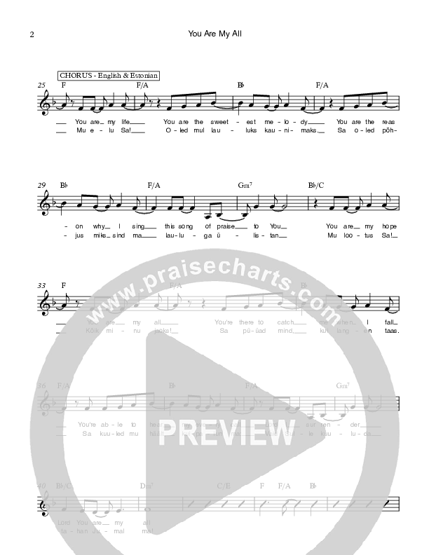 You Are My All Lead Sheet (Ethnos Community Church / Andy Santos / Vahagn Stepanyan)