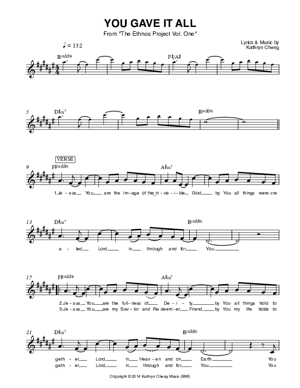 You Gave It All Lead Sheet (Ethnos Community Church / Andy Santos / Vahagn Stepanyan)