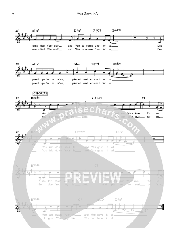 You Gave It All Lead Sheet (Ethnos Community Church / Andy Santos / Vahagn Stepanyan)