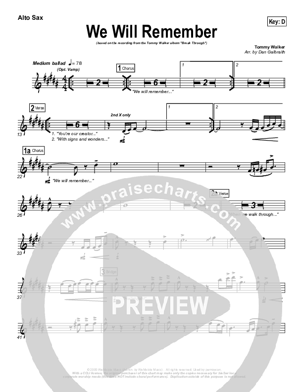 We Will Remember Alto Sax (Tommy Walker)