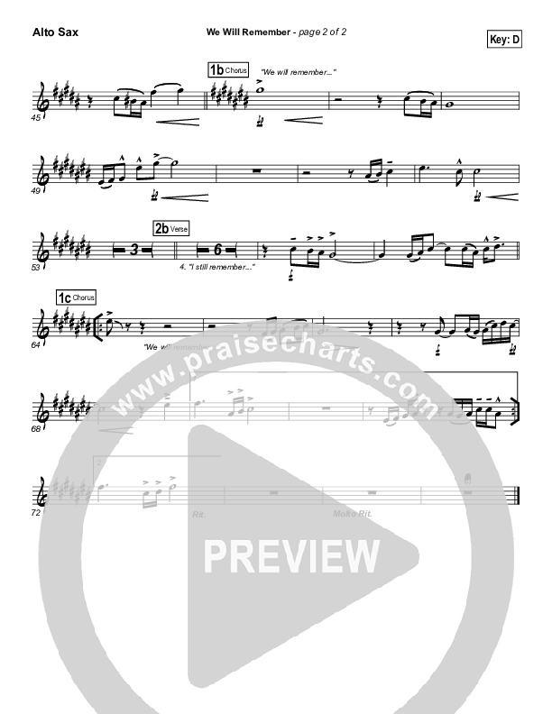 We Will Remember Alto Sax (Tommy Walker)