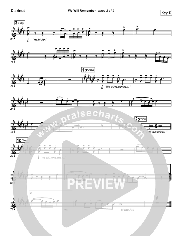 We Will Remember Clarinet (Tommy Walker)