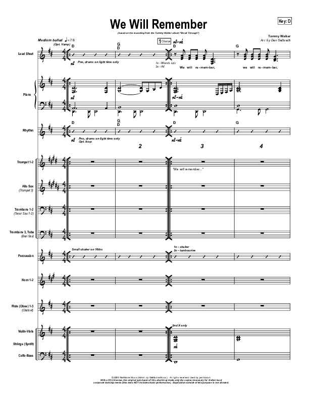 We Will Remember Conductor's Score (Tommy Walker)