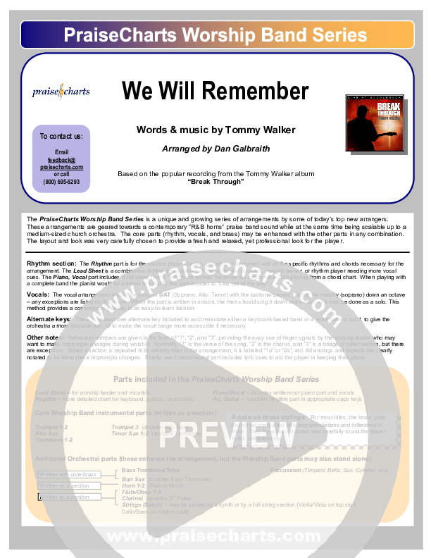 We Will Remember Cover Sheet (Tommy Walker)