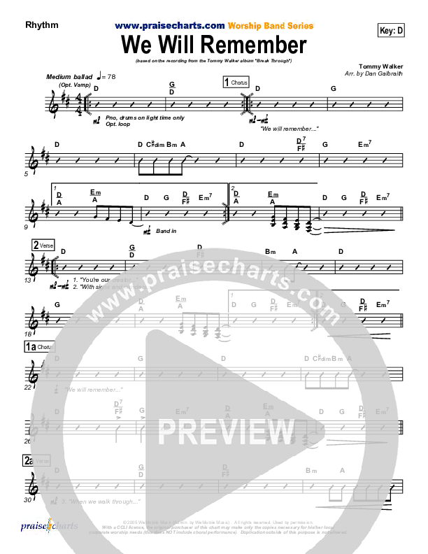 We Will Remember Rhythm Chart (Tommy Walker)