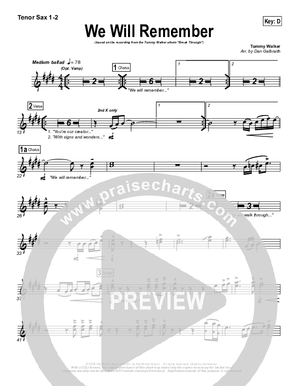 We Will Remember Tenor Sax 1/2 (Tommy Walker)