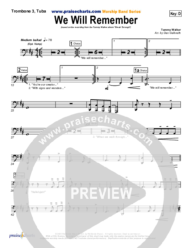 We Will Remember Trombone 3/Tuba (Tommy Walker)