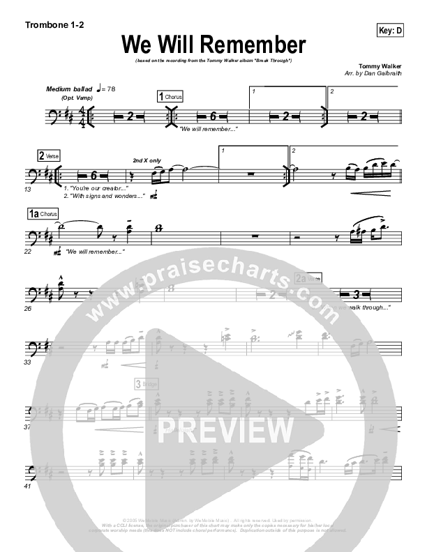 We Will Remember Trombone 1/2 (Tommy Walker)