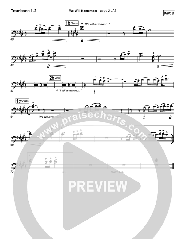 We Will Remember Trombone 1/2 (Tommy Walker)