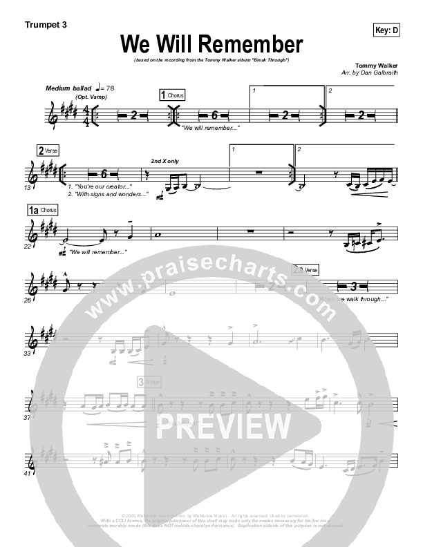 We Will Remember Trumpet 3 (Tommy Walker)