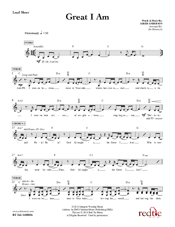 Great I Am Lead Sheet (Sounds Of Liberty / Red Tie Music)
