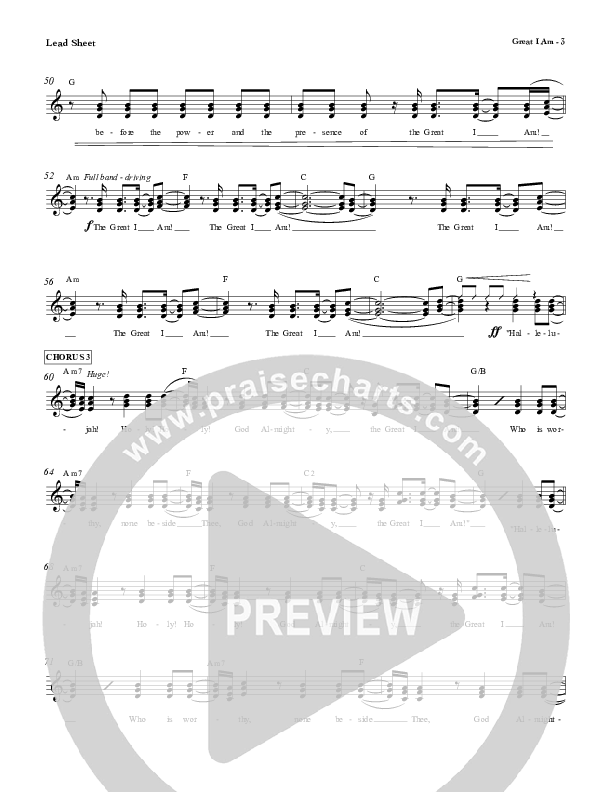 Great I Am Lead Sheet (Sounds Of Liberty / Red Tie Music)