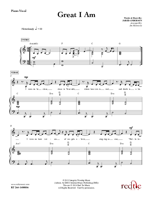 Great I Am Lead & Piano (Sounds Of Liberty / Red Tie Music)