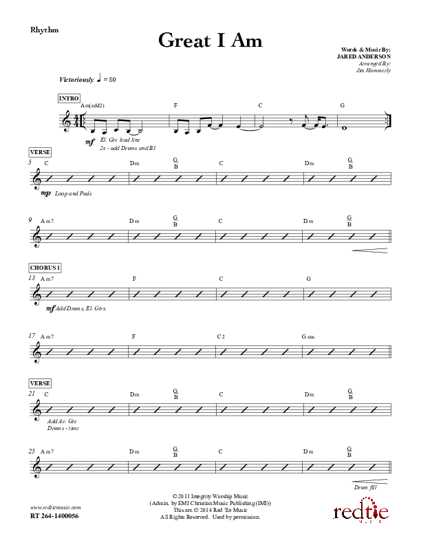 Great I Am Rhythm Chart (Sounds Of Liberty / Red Tie Music)