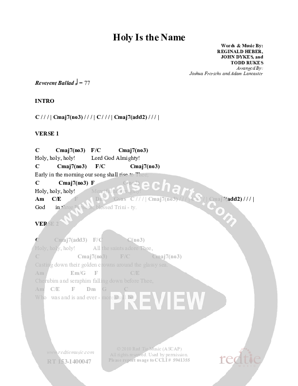 Holy Is The Name (with Holy Holy Holy) Chords & Lyrics (Red Tie Music)