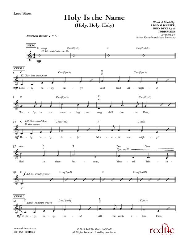 Holy Is The Name (with Holy Holy Holy) Lead Sheet (Red Tie Music)