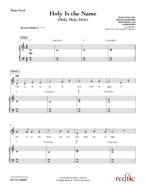 Holy Is The Name (with Holy Holy Holy) Piano/Vocal & Lead (Red Tie Music)