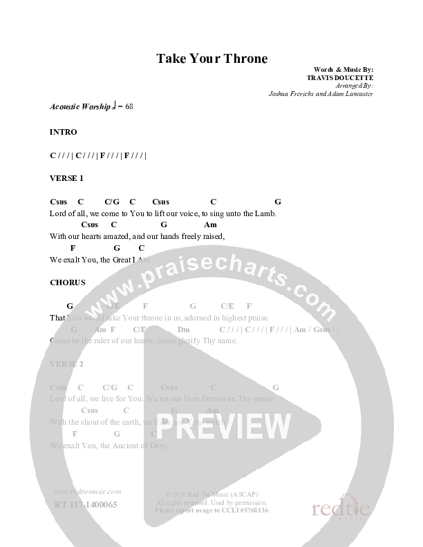Take Your Throne Chords & Lyrics (Red Tie Music)