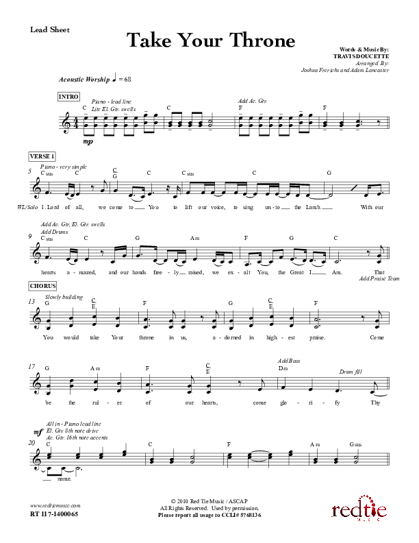 Take Your Throne Lead Sheet (Red Tie Music)