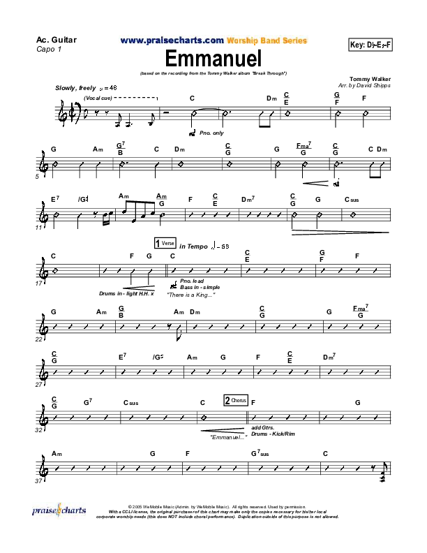 Emmanuel Acoustic Guitar (Capo 1) (Tommy Walker)