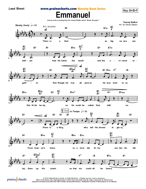 Emmanuel Lead Sheet (SAT) (Tommy Walker)