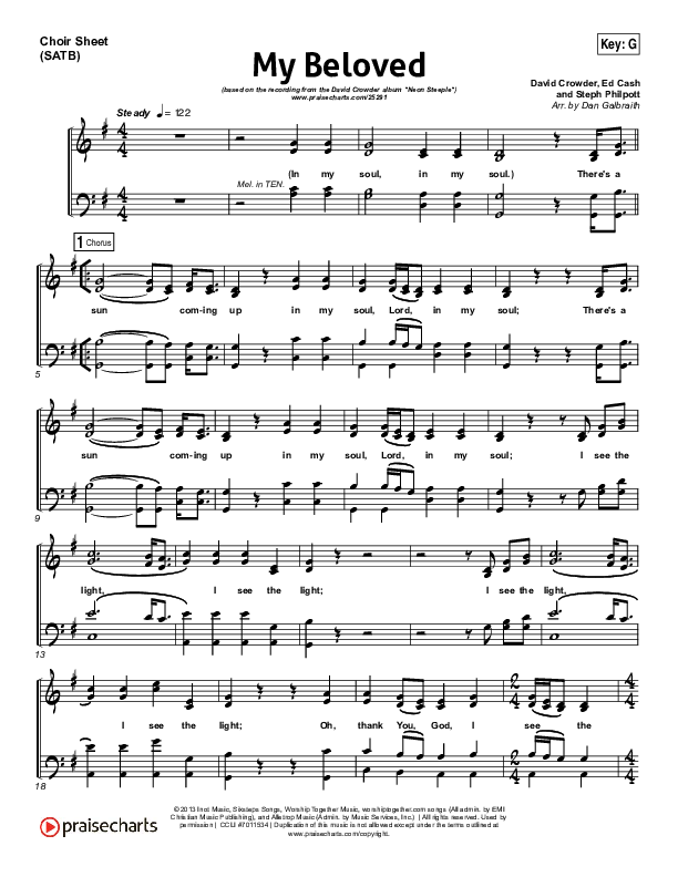 My Beloved Choir Sheet (SATB) (David Crowder)