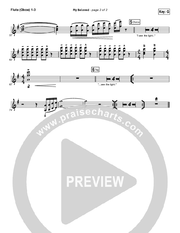 My Beloved Flute/Oboe 1/2/3 (David Crowder)