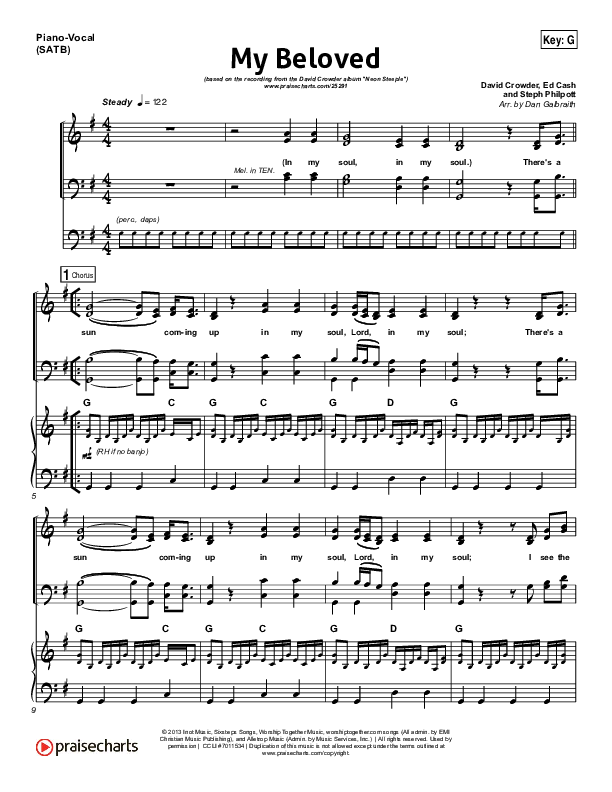 My Beloved Piano/Vocal (SATB) (David Crowder)