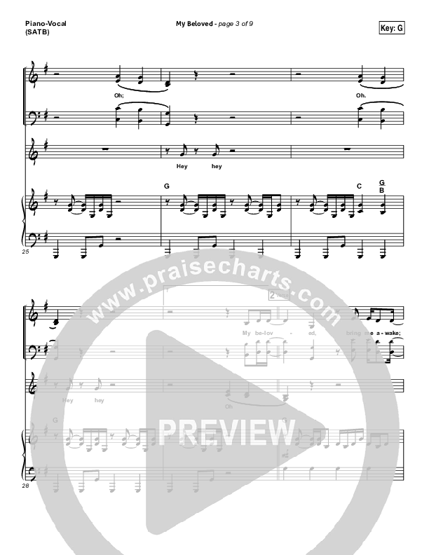 My Beloved Piano/Vocal (SATB) (David Crowder)