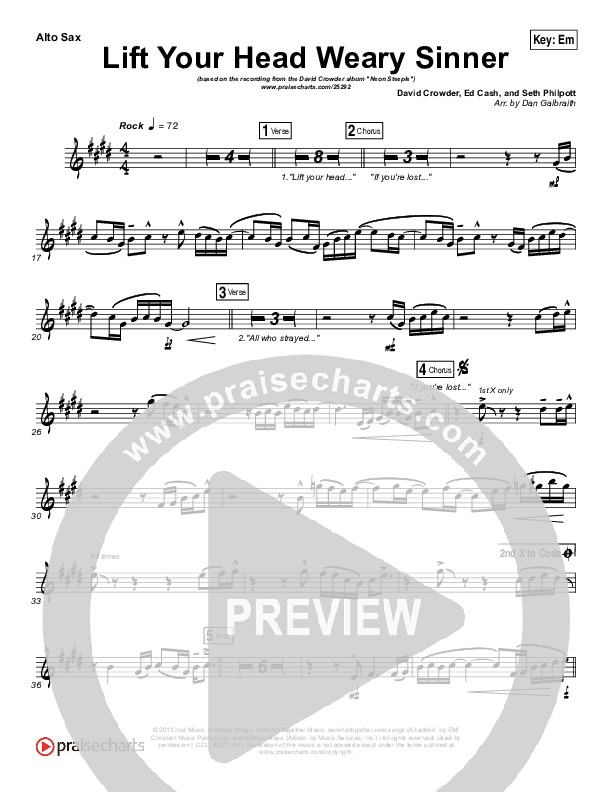 Lift Your Head Weary Sinner (Chains) Alto Sax (David Crowder)