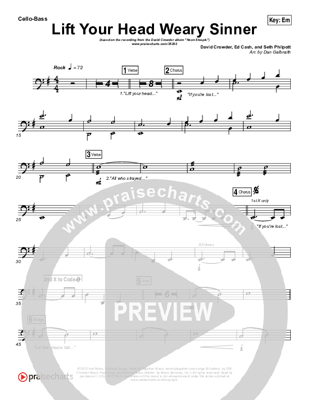 Lift Your Head Weary Sinner (Chains) Cello/Bass (David Crowder)