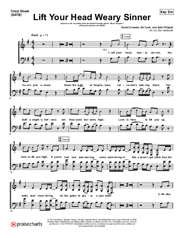 Lift Your Head Weary Sinner (Chains) Choir Vocals (SATB) (David Crowder)