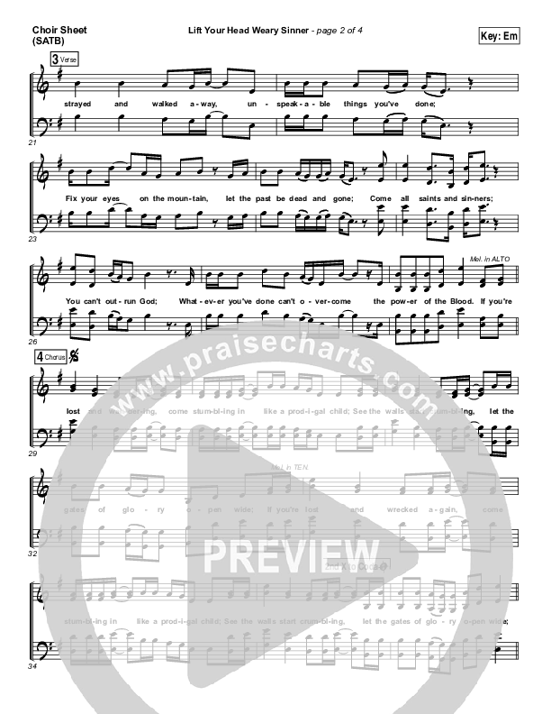 Lift Your Head Weary Sinner (Chains) Choir Vocals (SATB) (David Crowder)