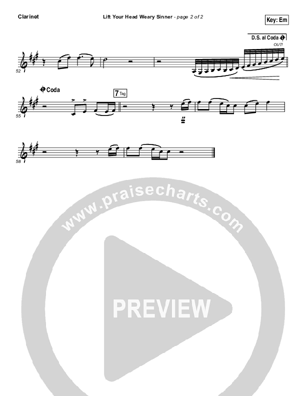 Lift Your Head Weary Sinner (Chains) Clarinet (David Crowder)