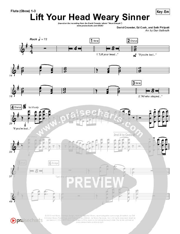Lift Your Head Weary Sinner (Chains) Flute/Oboe 1/2/3 (David Crowder)