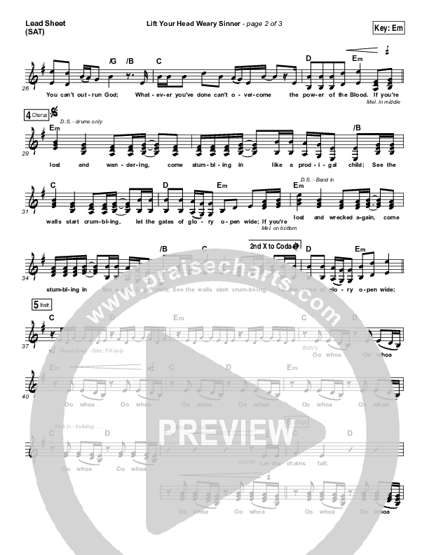 Lift Your Head Weary Sinner (Chains) Lead Sheet (SAT) (David Crowder)