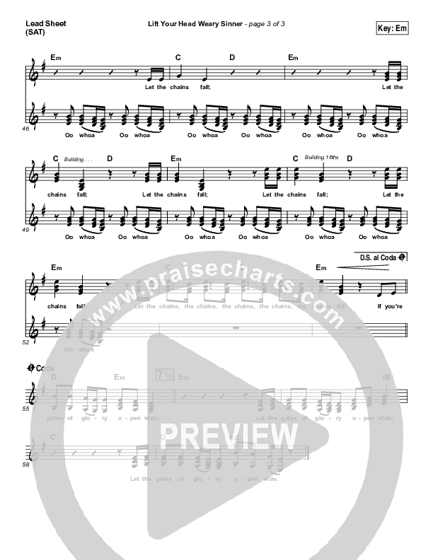 Lift Your Head Weary Sinner (Chains) Lead Sheet (SAT) (David Crowder)