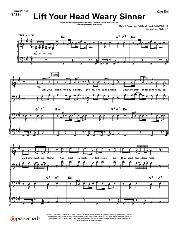 Lift Your Head Weary Sinner (Chains) Piano/Vocal Pack (David Crowder)